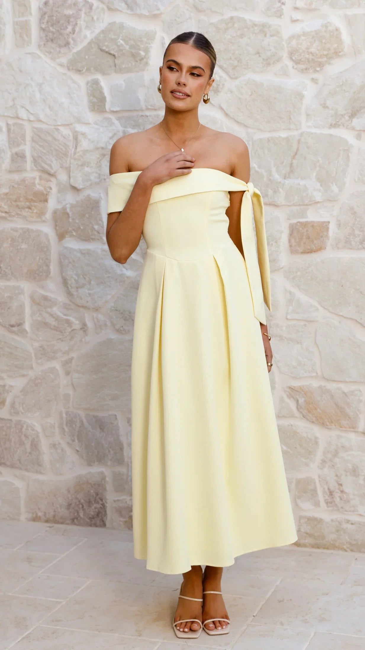 Bentley Off Shoulder Midi Dress Lemon