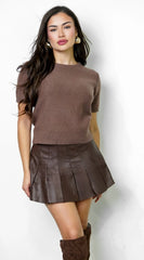 Vex Faux Leather Pleated Mini Skirt Brown