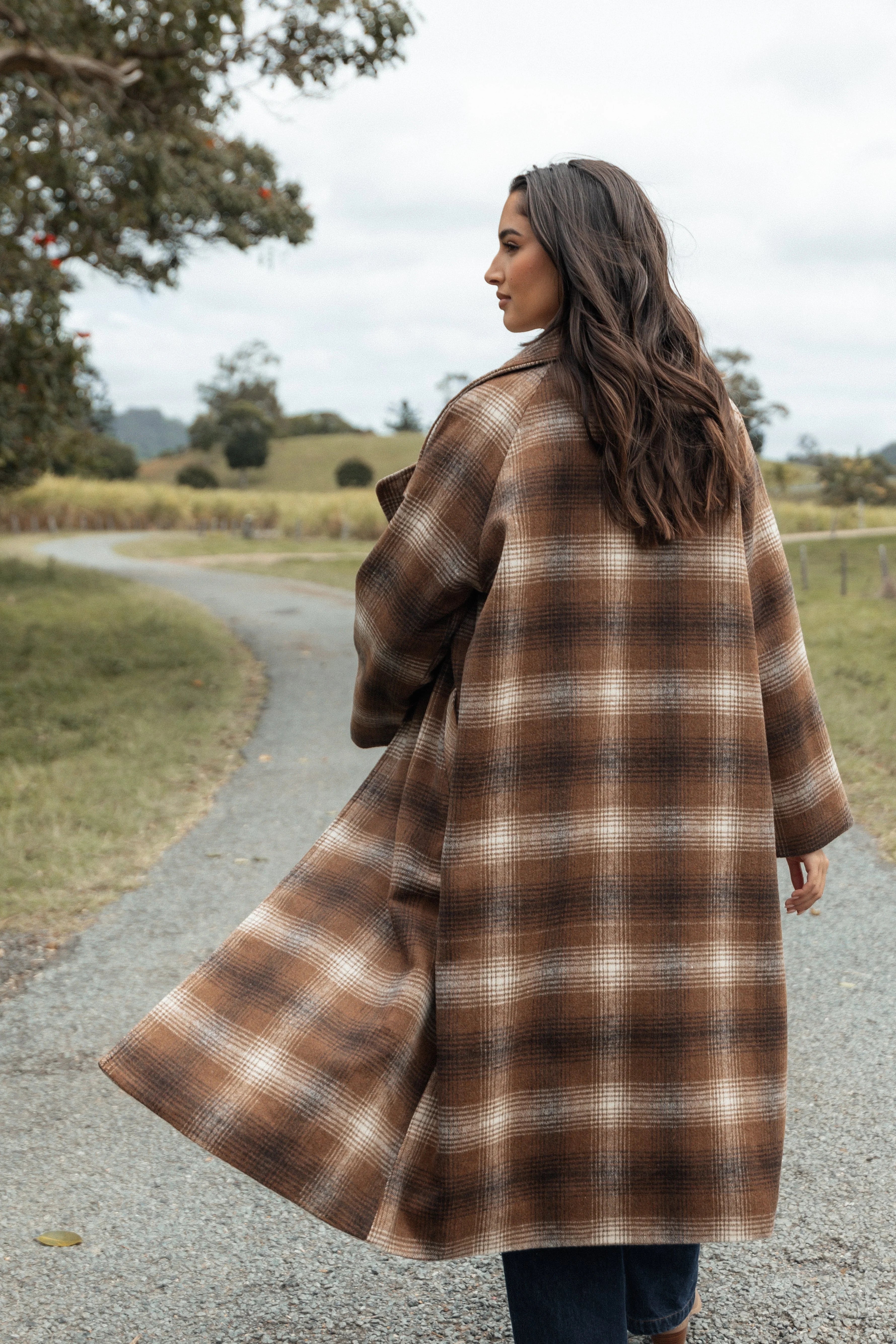 Maya Long Coat Brown Check