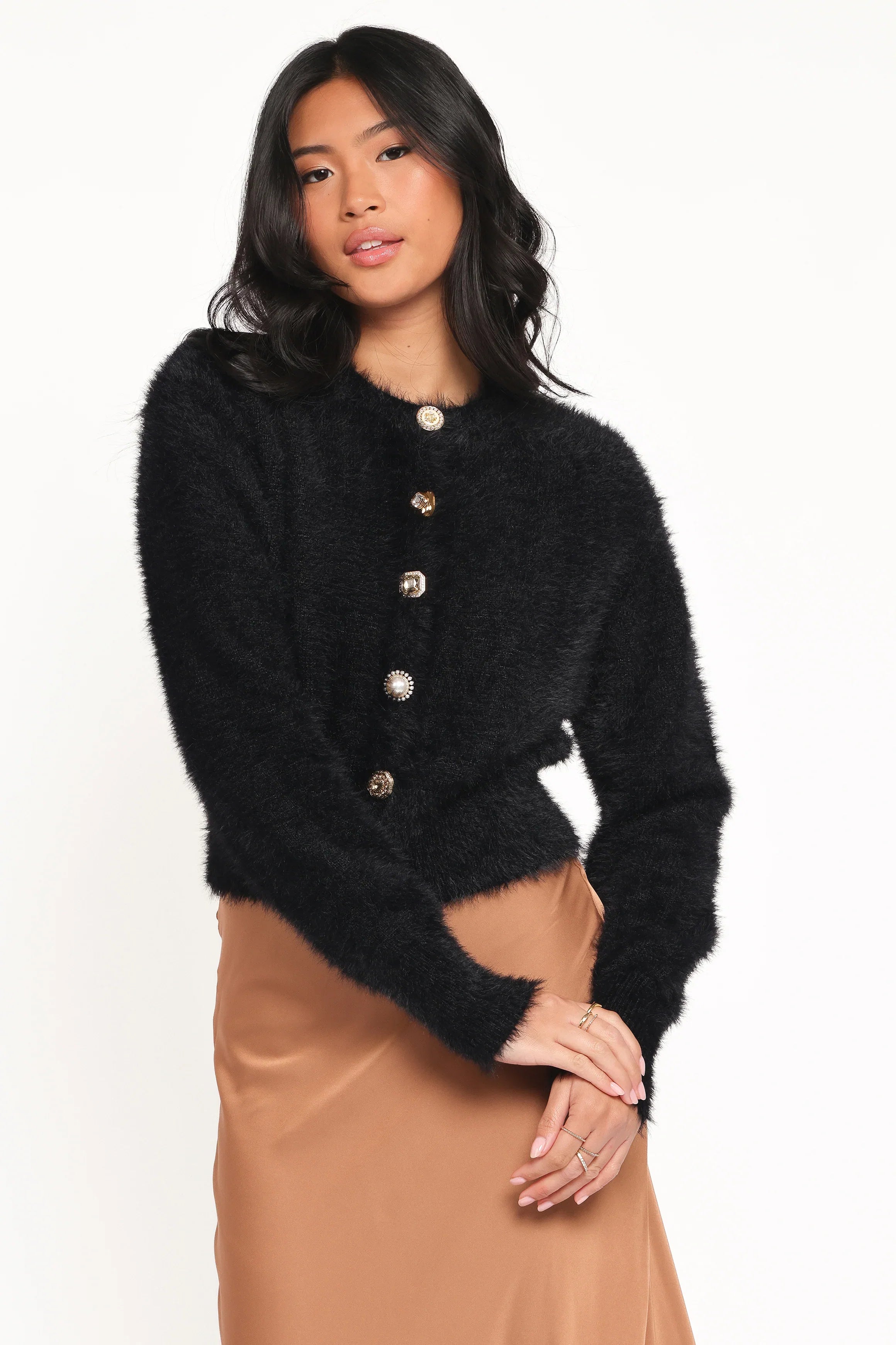 Jintie Vintage Button Cardigan Black