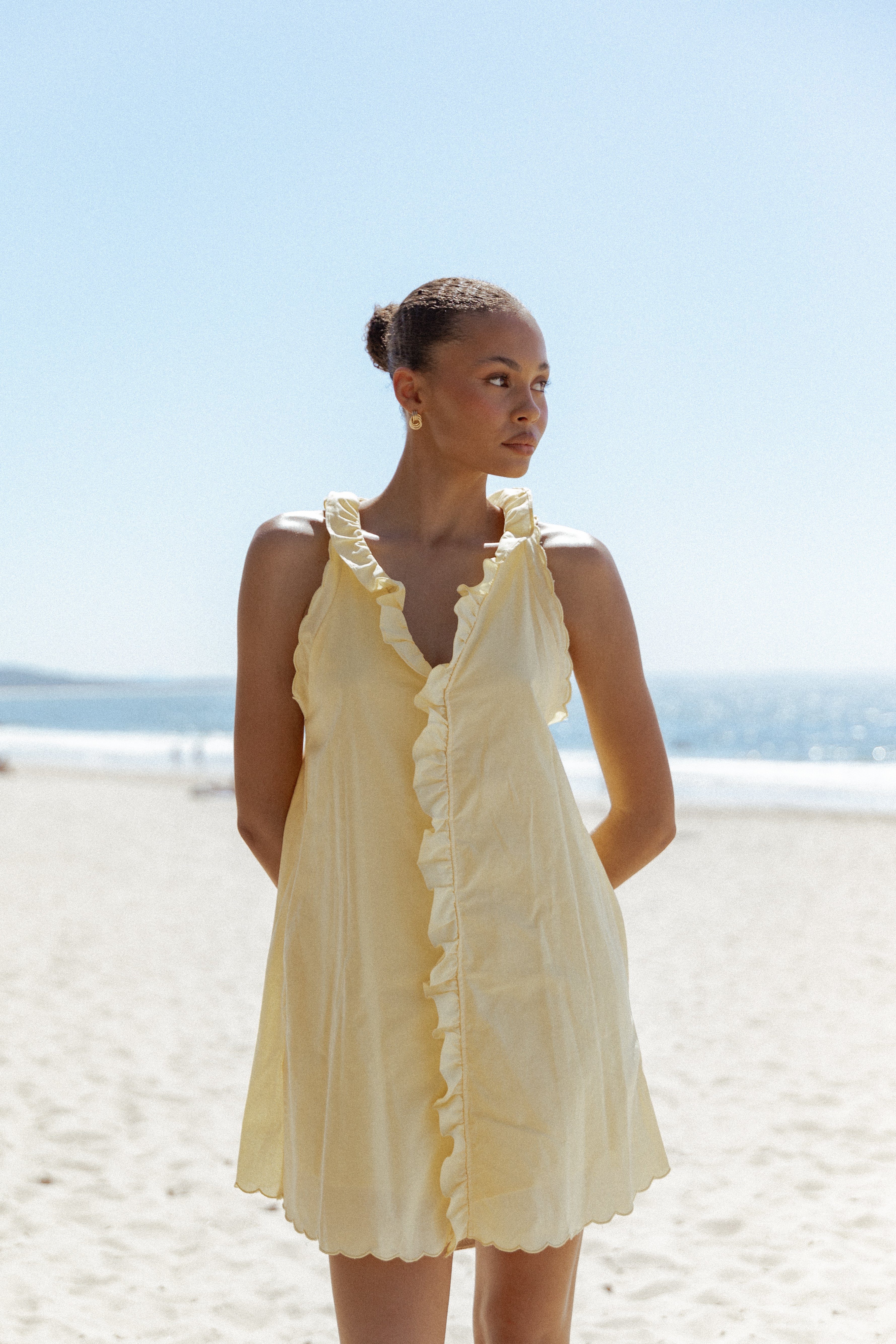 Cassandra Ruffle Mini Dress Butter Yellow
