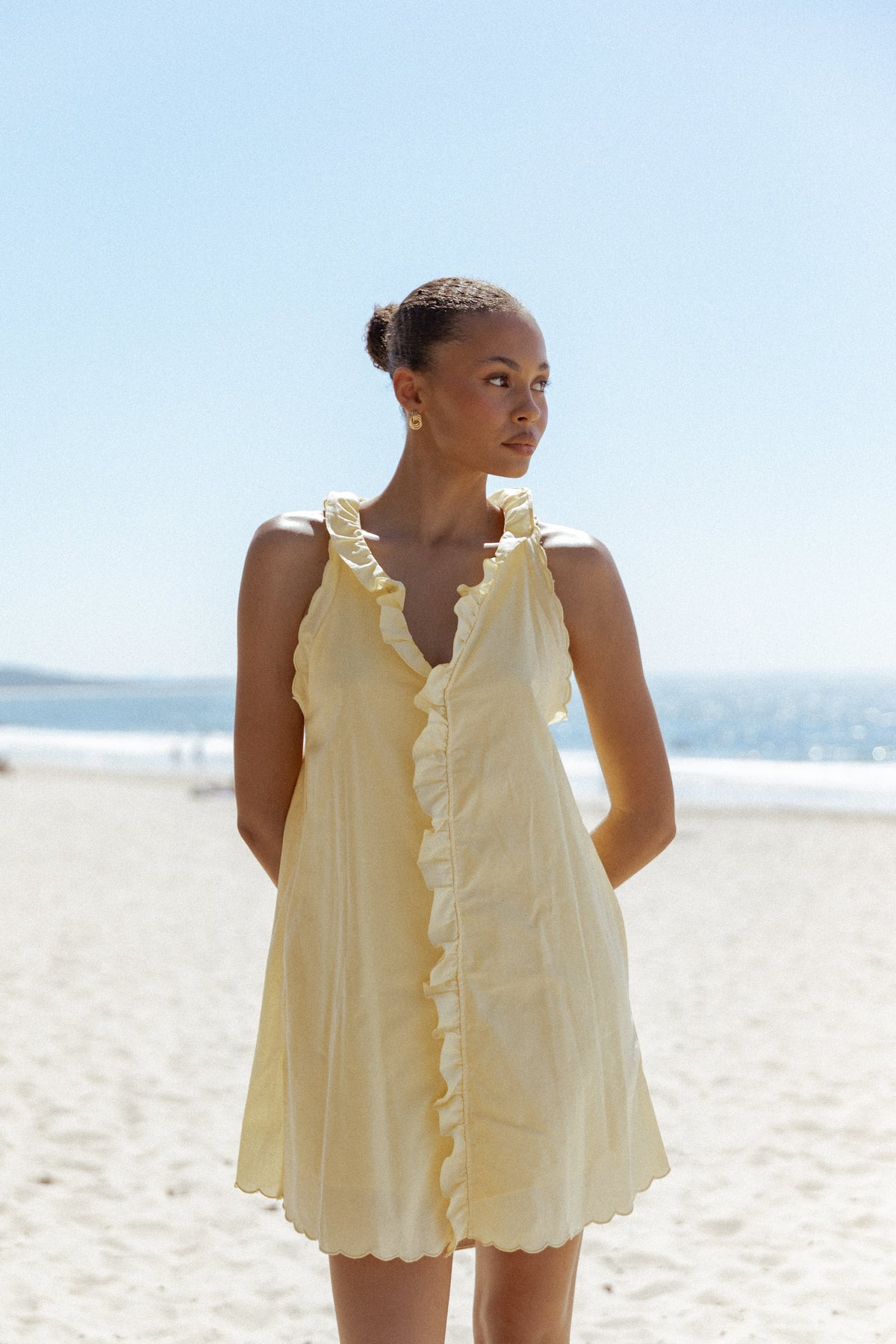 Cassandra Ruffle Mini Dress Butter Yellow