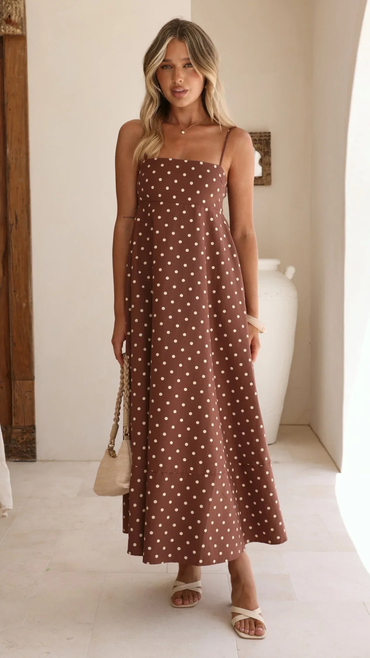 Elie Maxi Dress Chocolate Cream Polka Dot