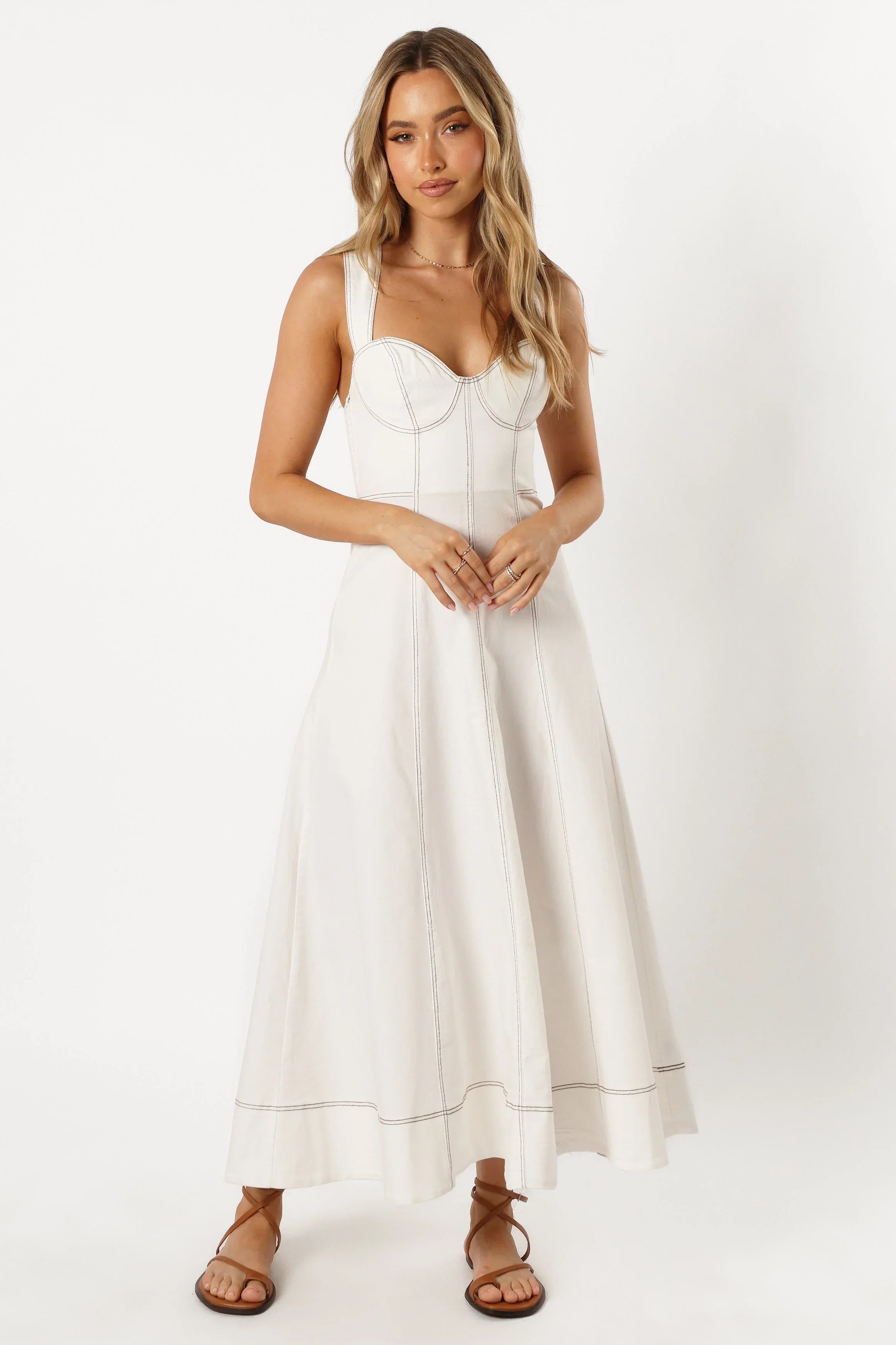 Everly Crossback Midi Dress White Denim