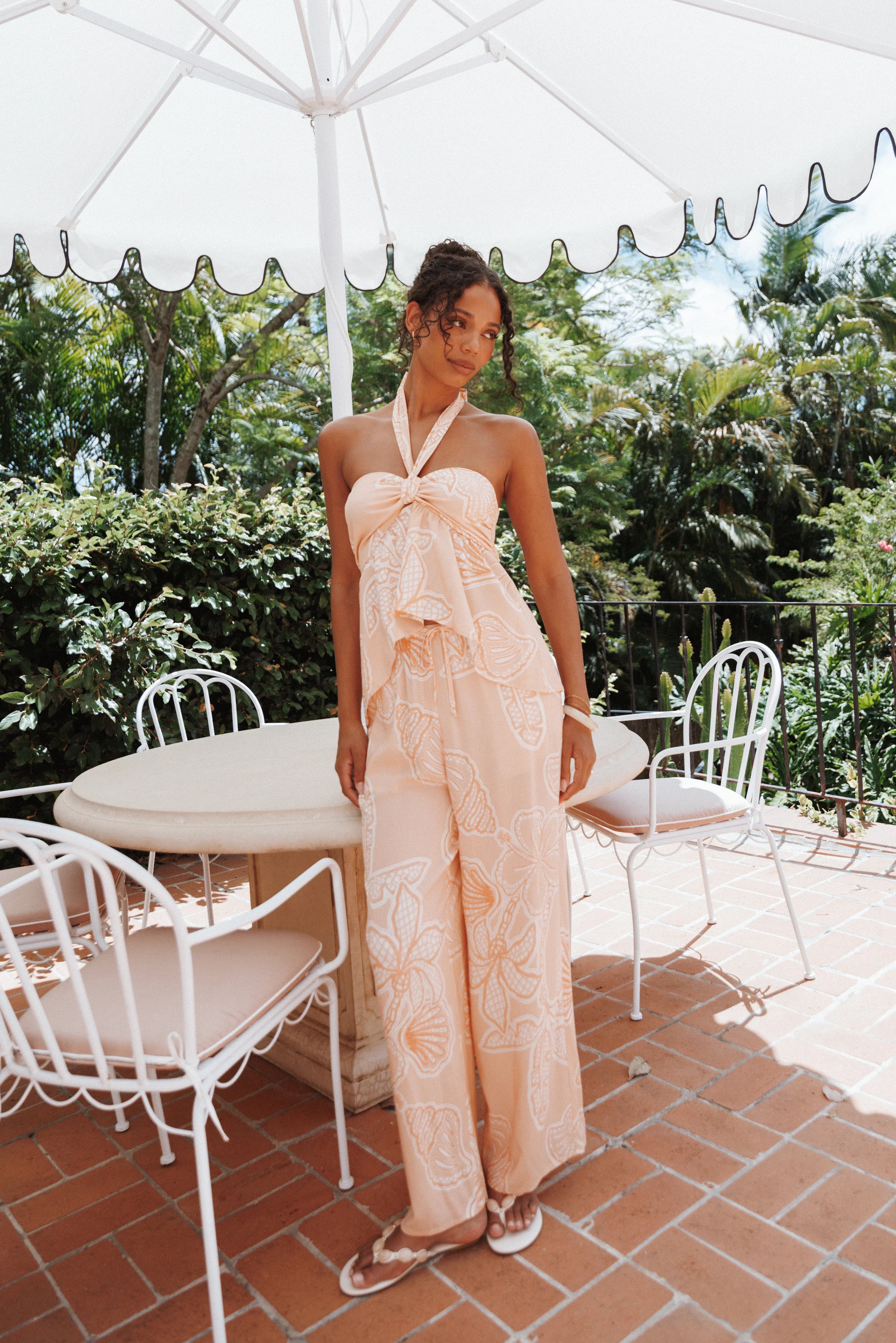 Lira Tie Waist Pant Peach Floral