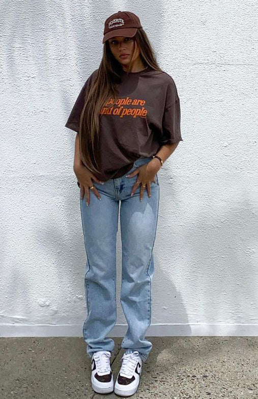 Whos That Girl Straight Leg Denim Jeans Washed Blue