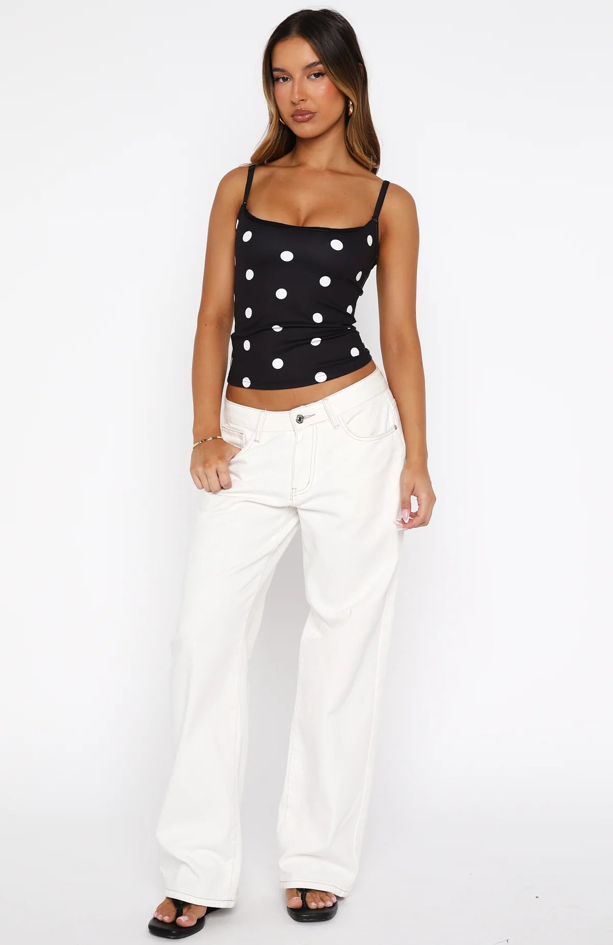 Im The Answer Tank Top Black White Polka Dot