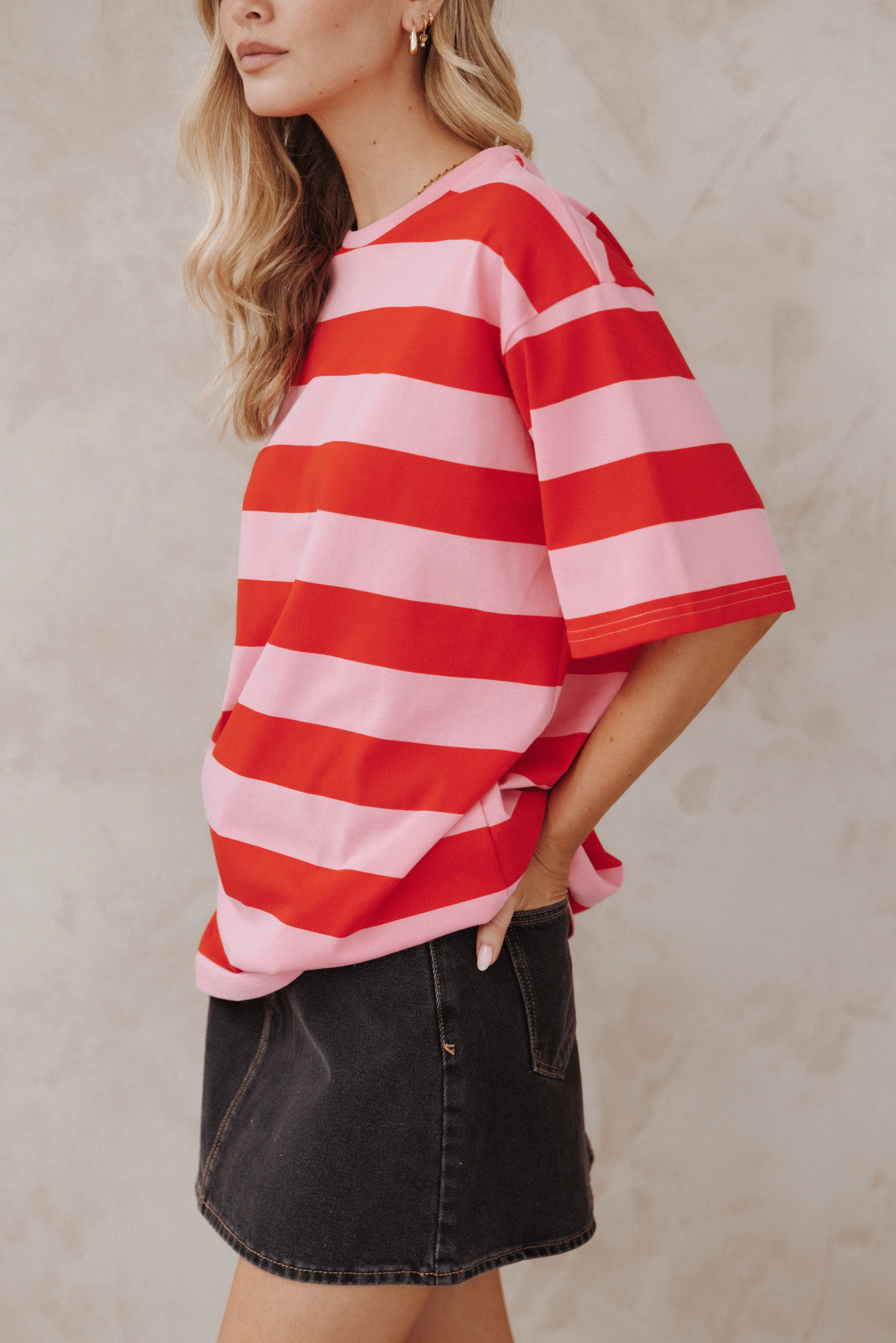 Zestora Tee Red Pink Stripe