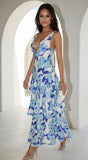 Aurelisse Floral Ruffled Maxi Dress Floral Blue