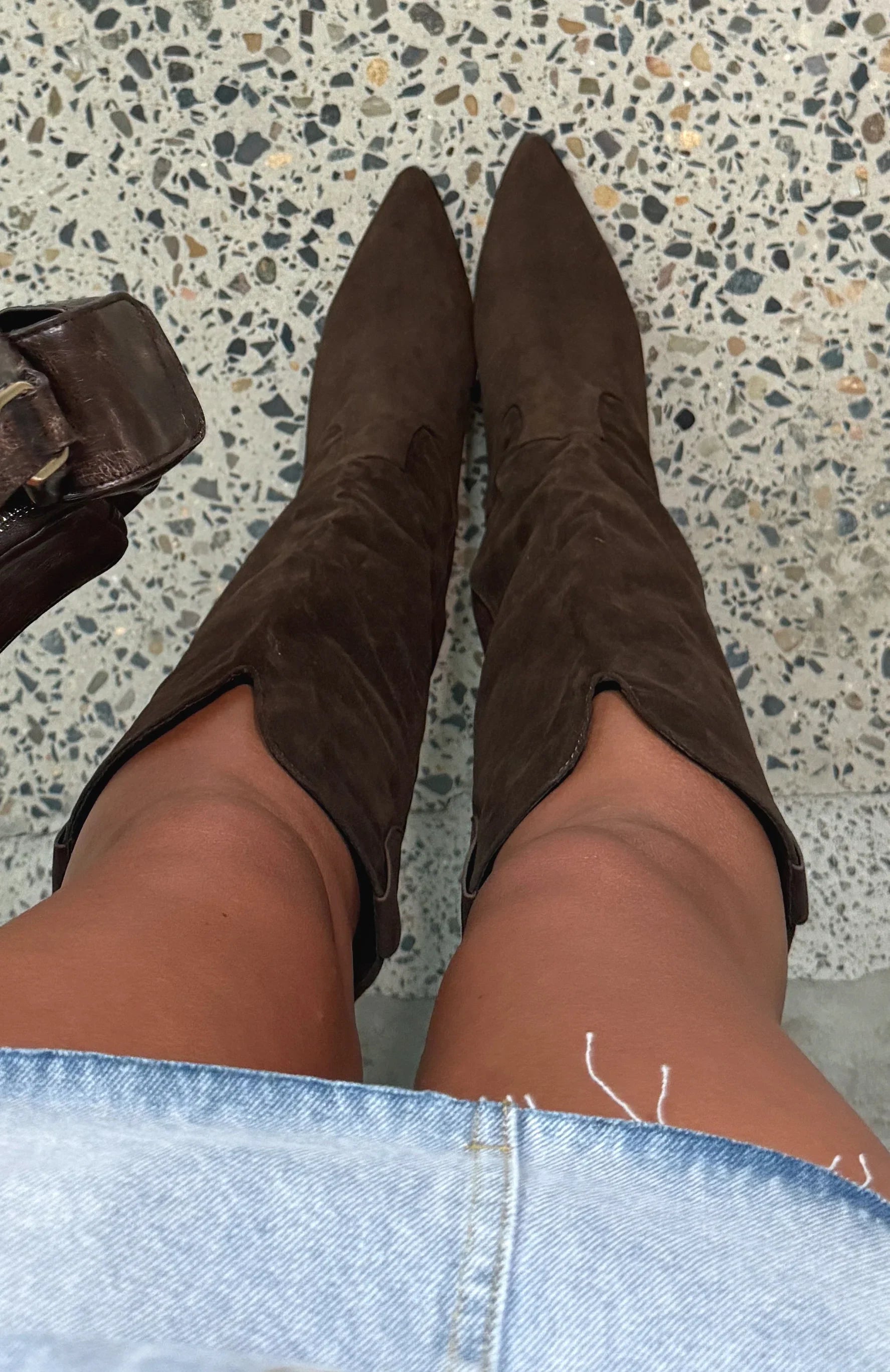 In My Moment Knee High Boots Chocolate Faux Suede