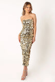 Gabourne Strapless Midi Dress Gold Sequin