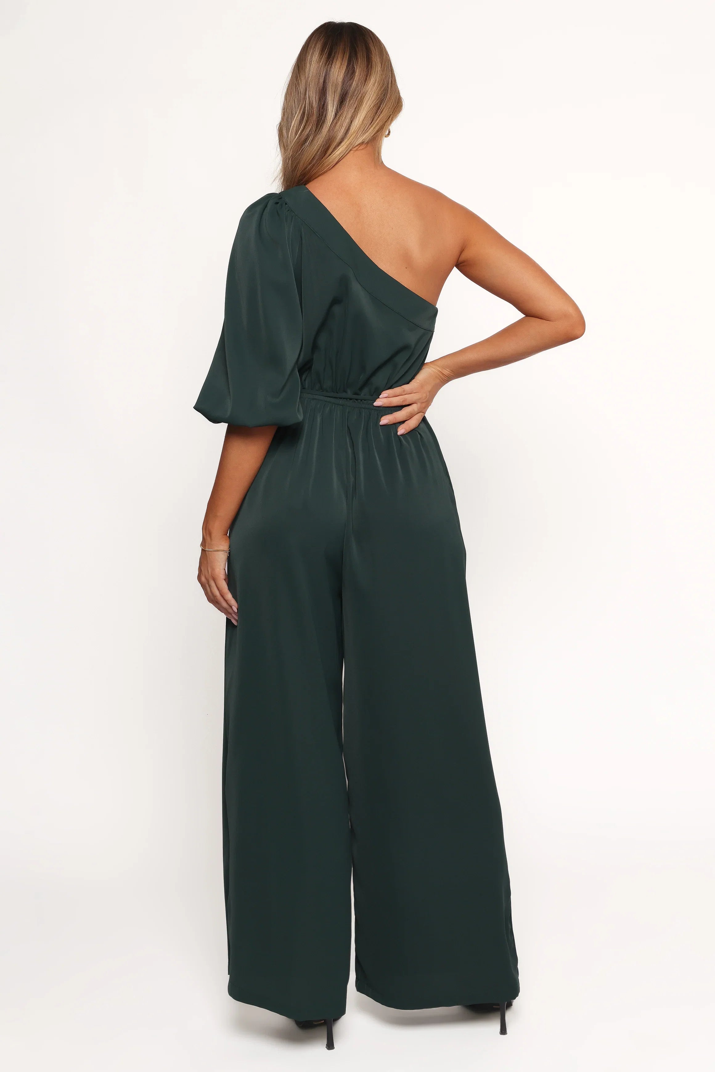 Hedda One Shoulder Jumpsuit Emerald