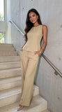 Avelora Pinstripe Tailored Set Beige