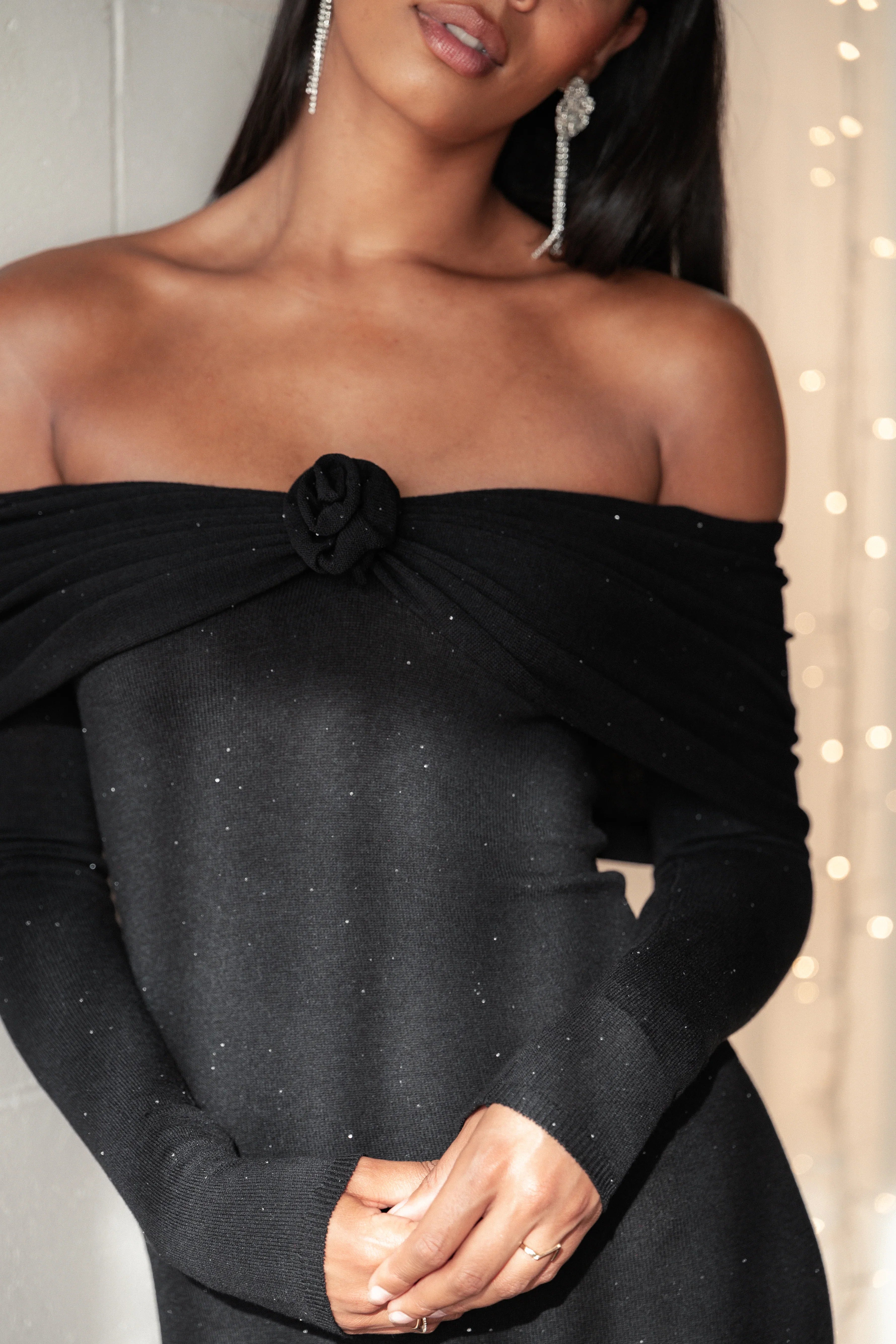 Pennie Maxi Dress Black Sequin Knit