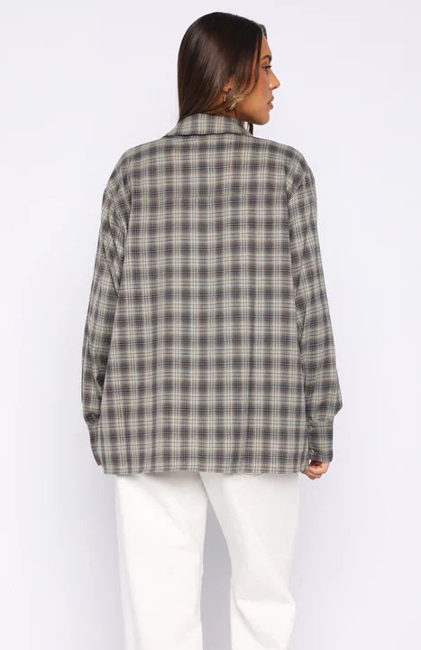 At First Light Button Up Shirt Blue Grey Check