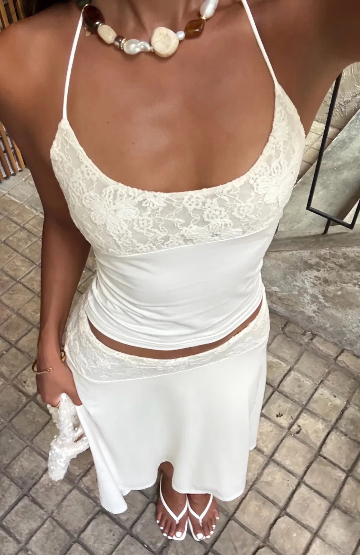 Cool Chaos Halter Top Off White