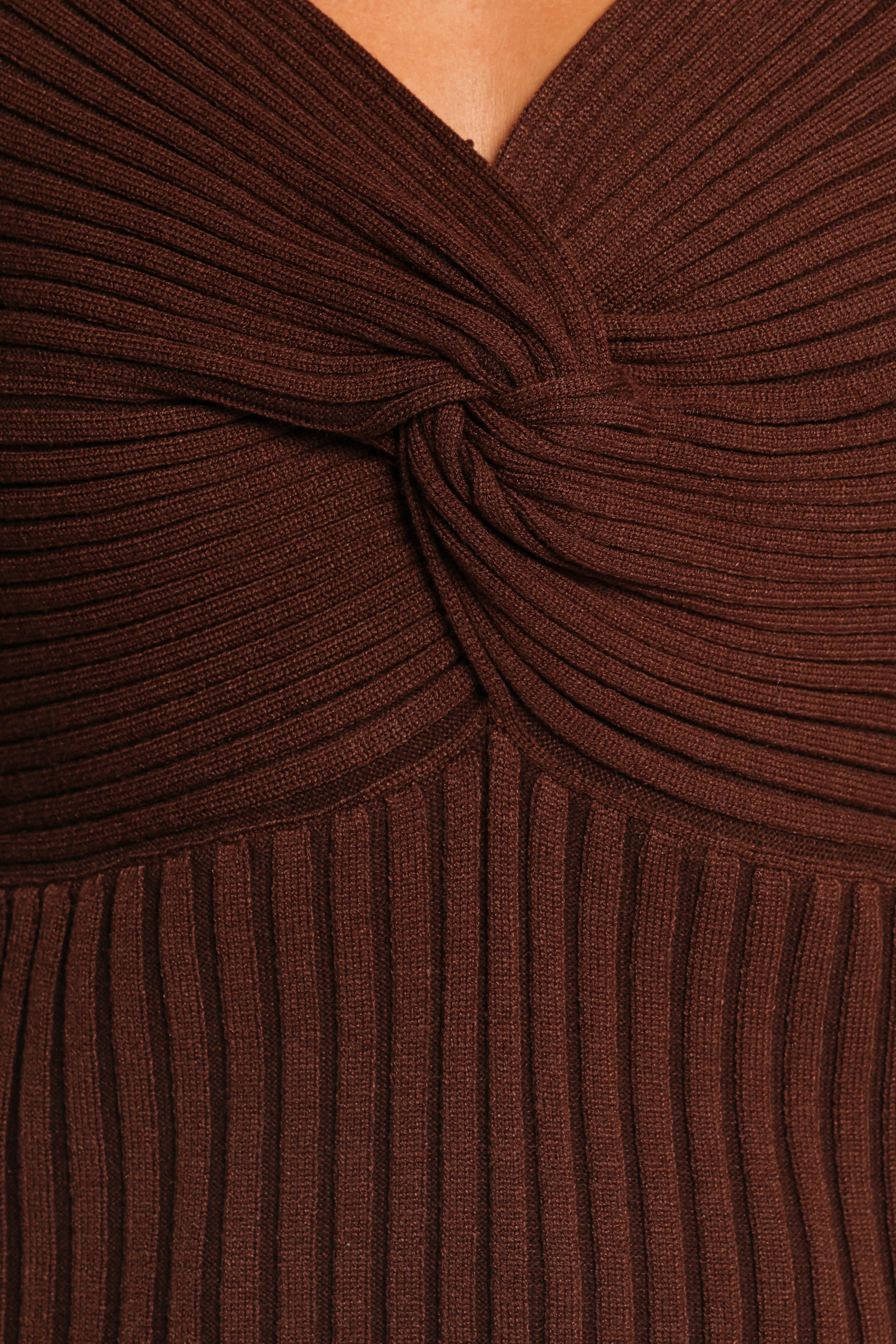 Demi Twist Detail Knit Top Brown
