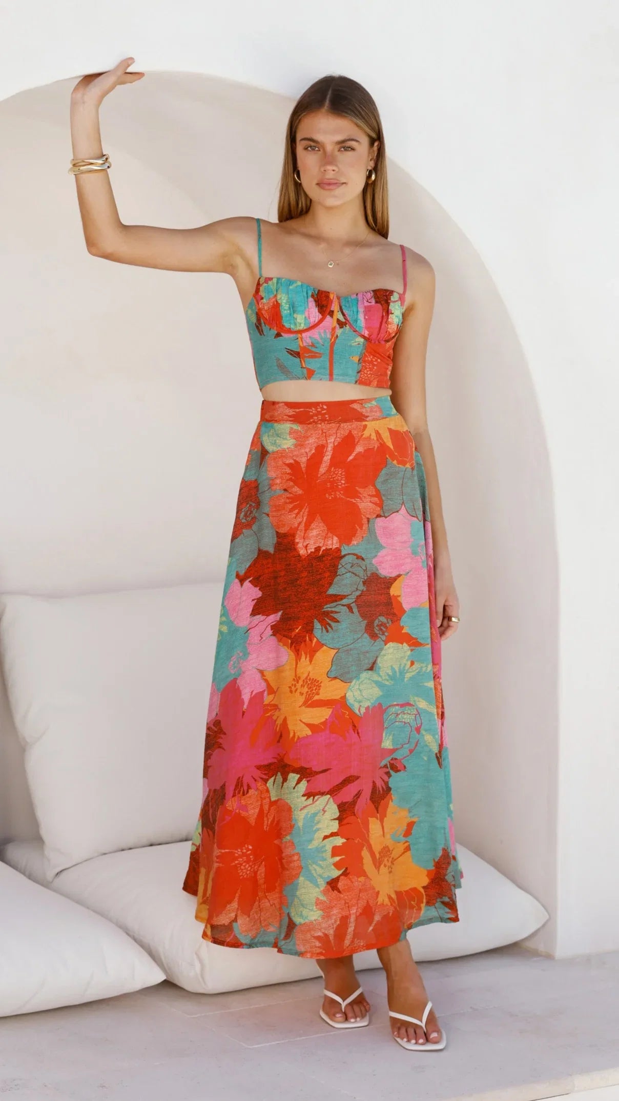 Rixie Maxi Skirt Orange Floral