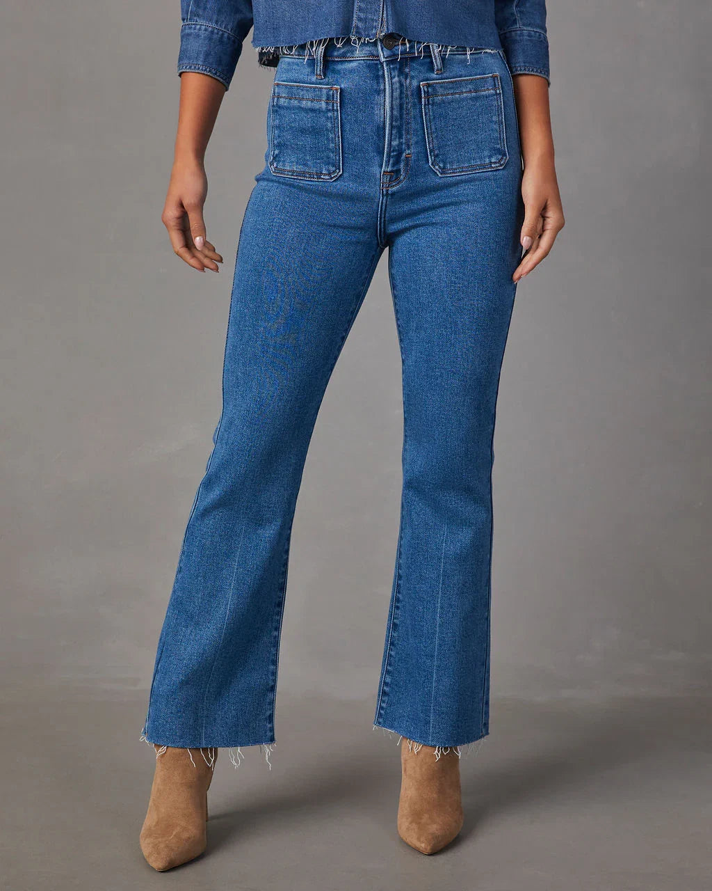 Casual Times Super Stretch High Rise Flare Cropped Jeans