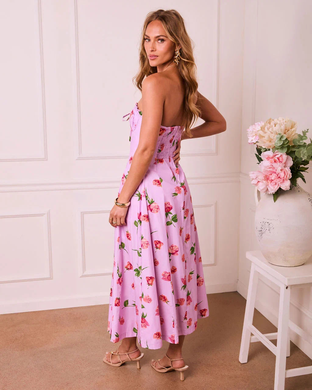 Petal Halo Strapless Floral Maxi Dress