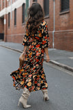 Ruana Maxi Dress Black Floral