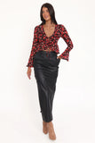 Aveline Chiffon Ruffle Front Top Brown Floral