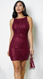 Thaleia Sequin Open Back Mini Dress Wine