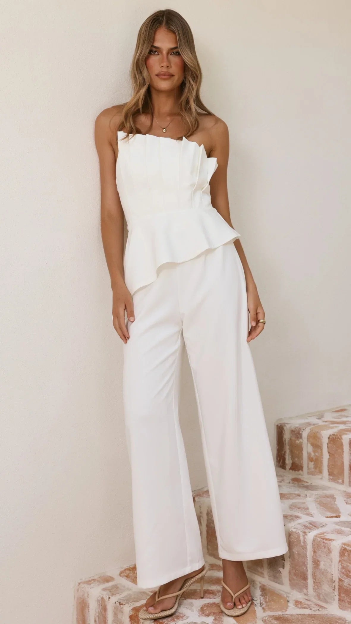 Javana Asymmetrical Top and Pants Set White