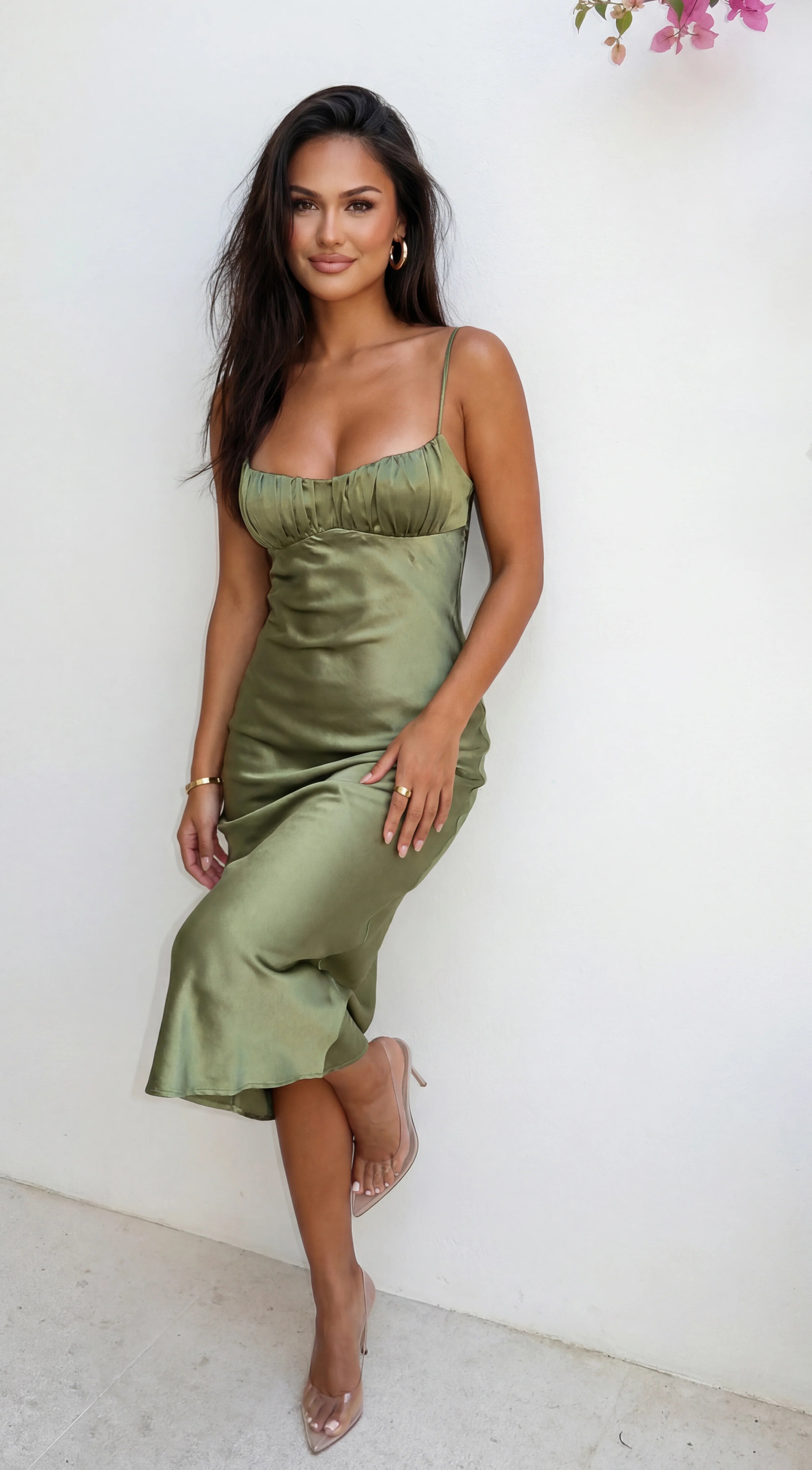 Olivienne Satin Maxi Dress Green
