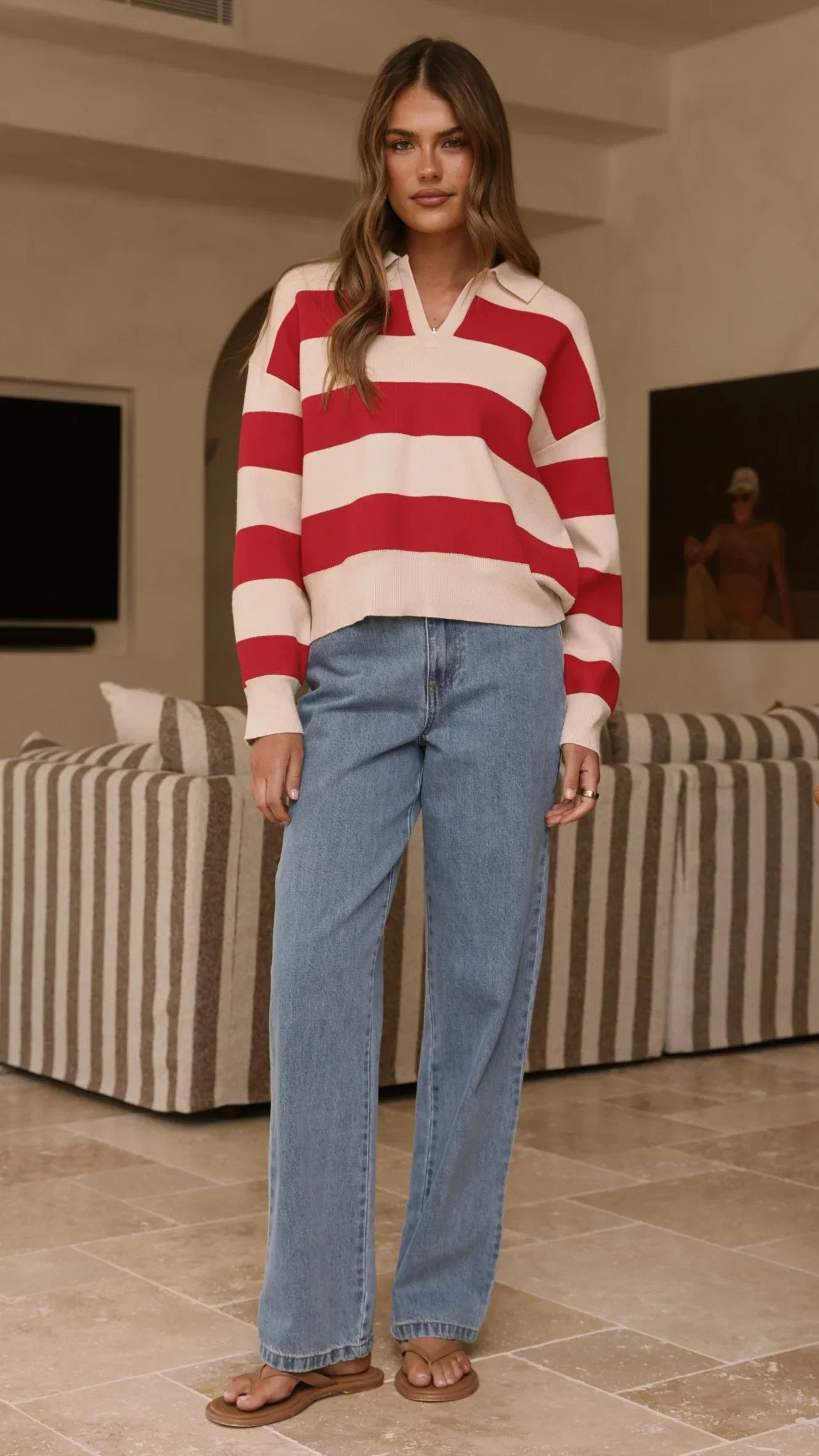 Kodi Sweater Red Beige Stripe