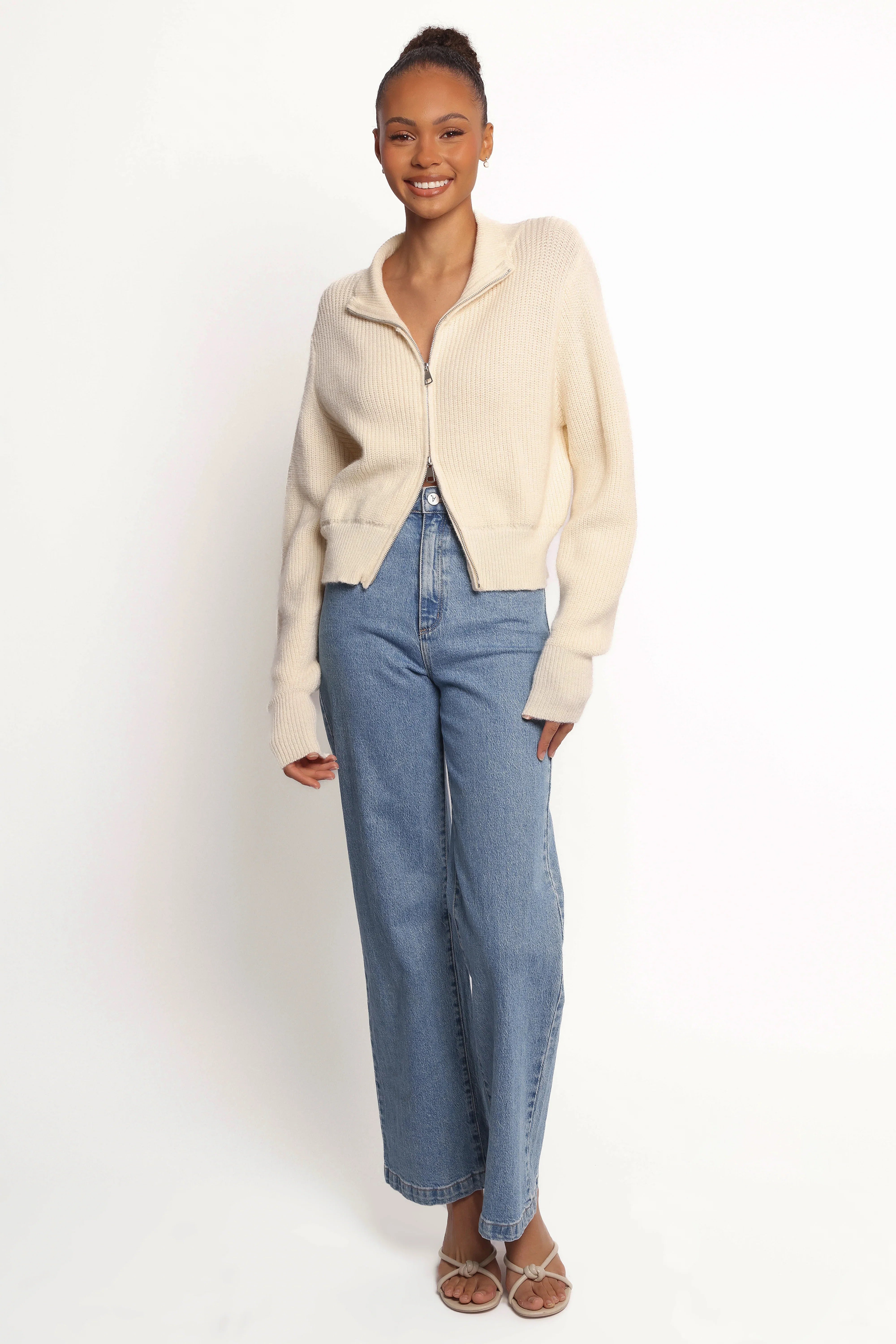 Kourtney Zip Cardigan Cream