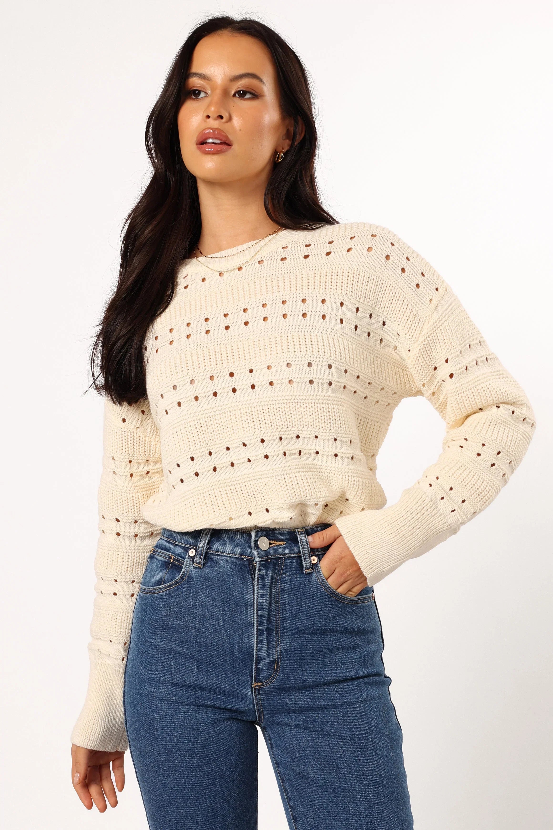 Watton Stripe Knit Sweater Cream