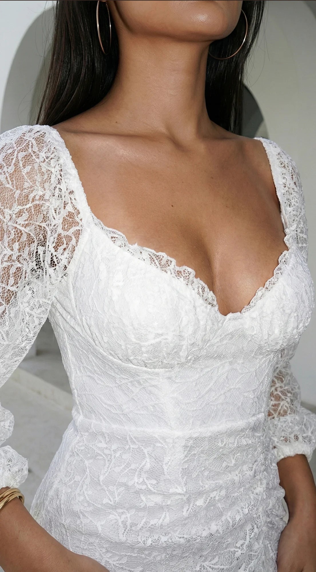 Nerano Lace Ruffle Asymmetric Mini Dress White