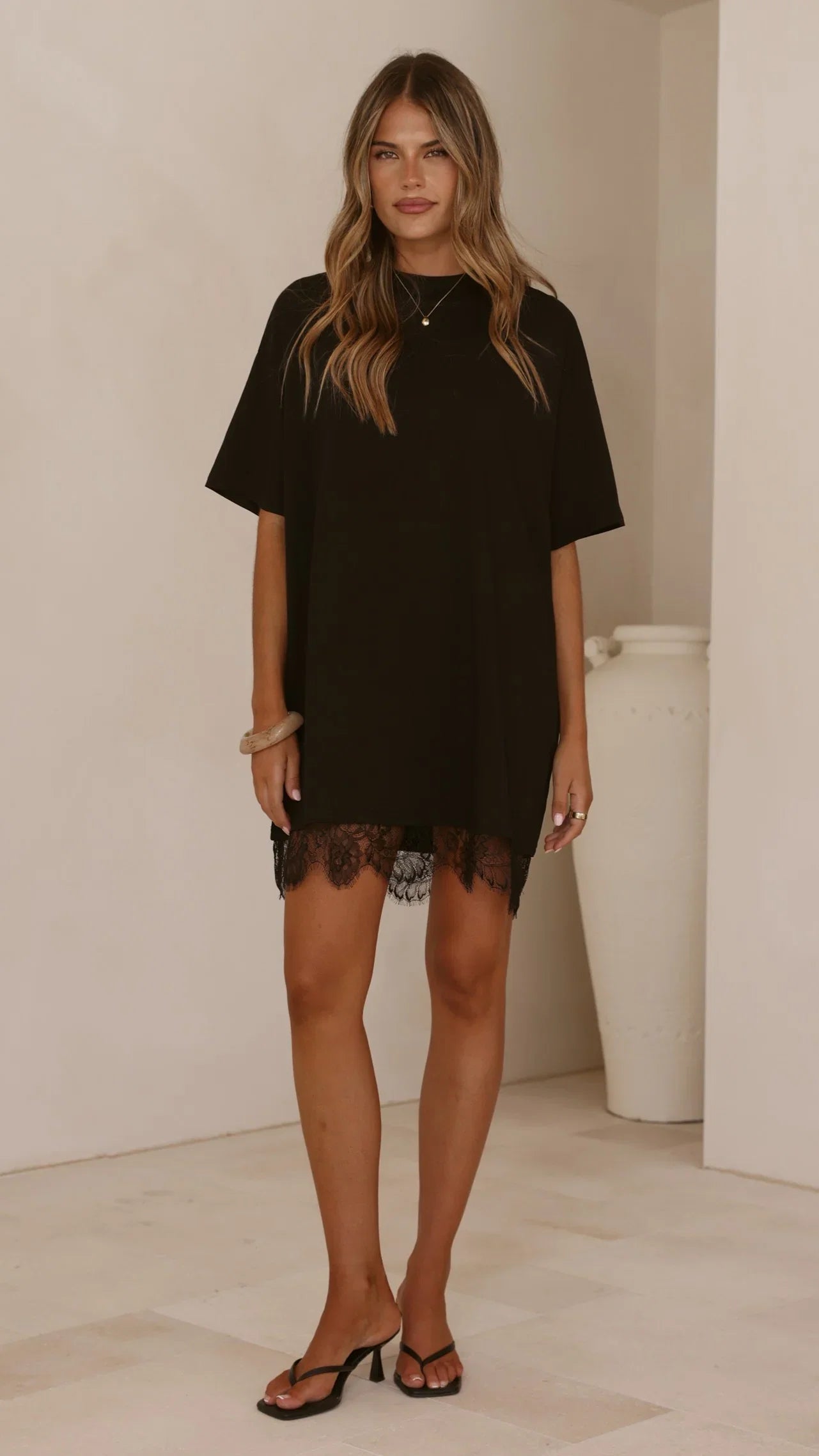 Saya T Shirt Lace Mini Dress Black