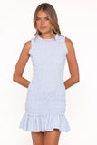 Kiki Smocked Mini Dress Blue Stripe