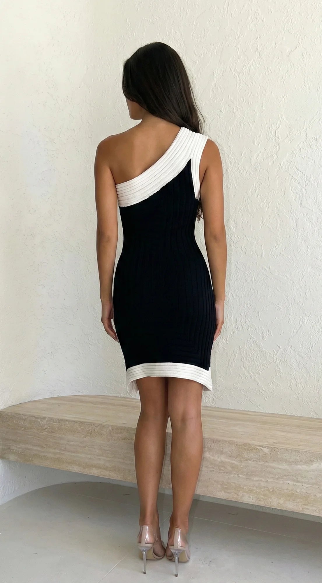 Cannes Contour Arc Knit Contrast Mini Dress Black