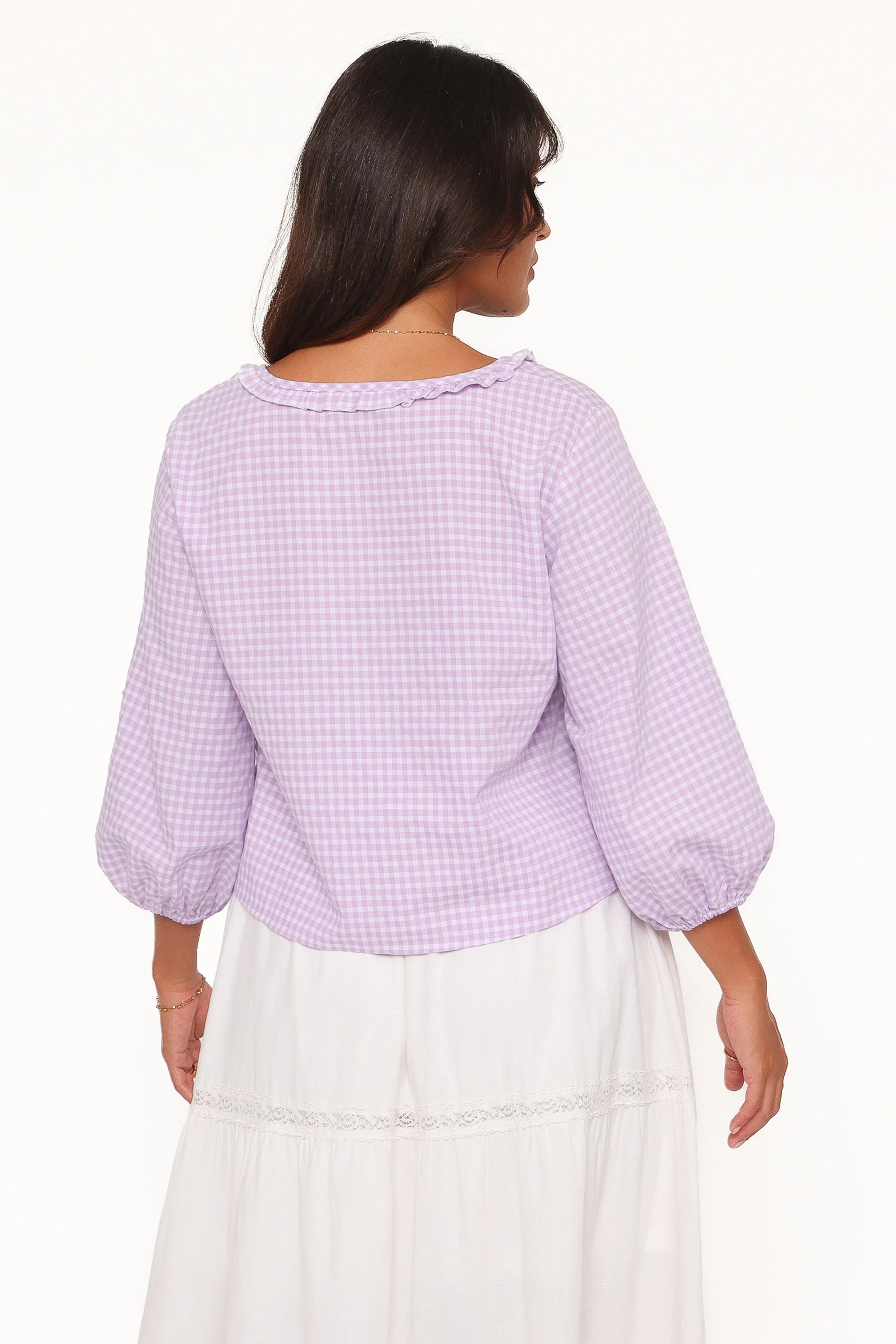 Fainche Front Tie Top Lilac Gingham