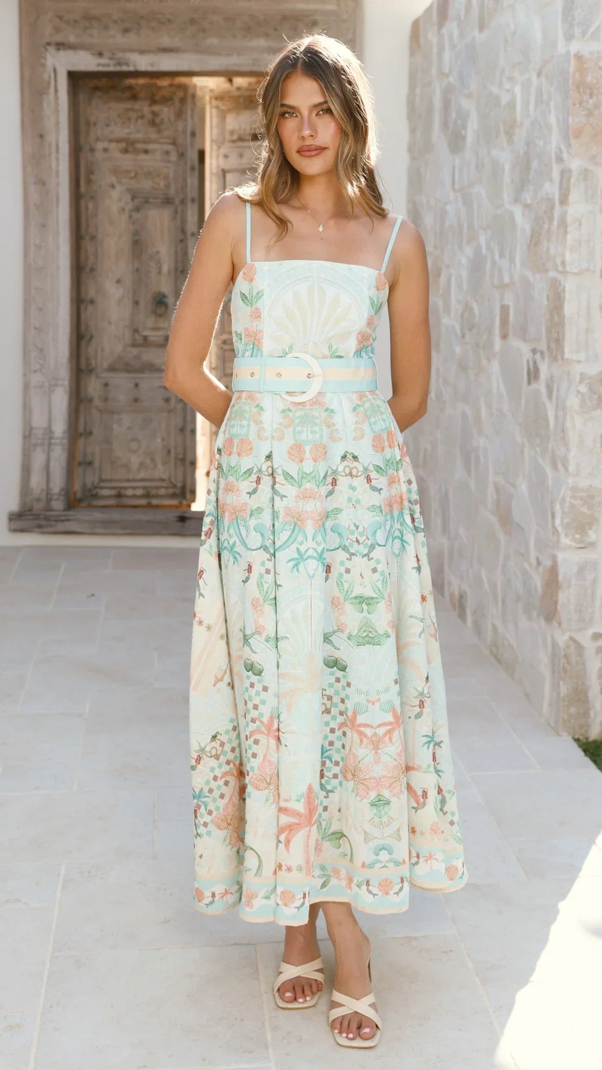 Nellie Midi Dress Aqua Aurora Print