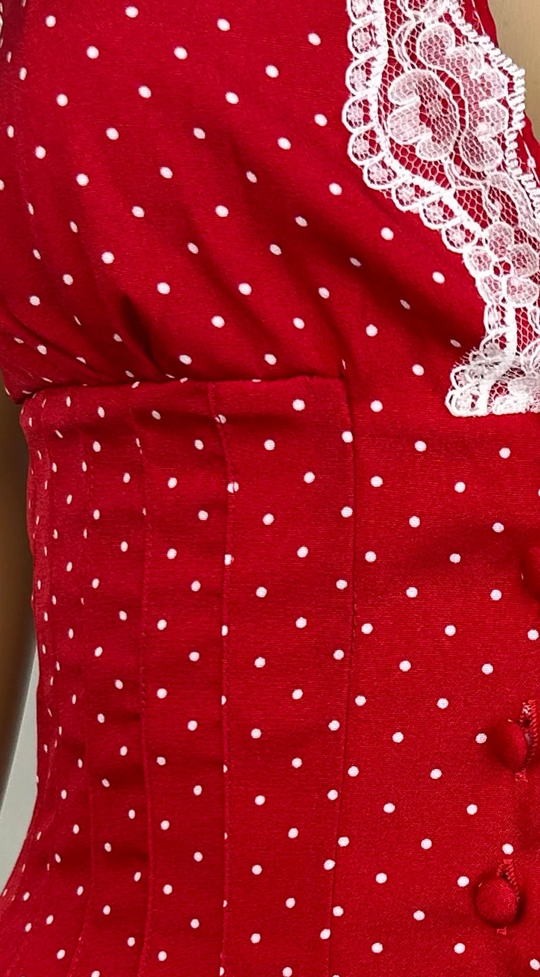 Valette Polka Dot Lace Halter Top Red