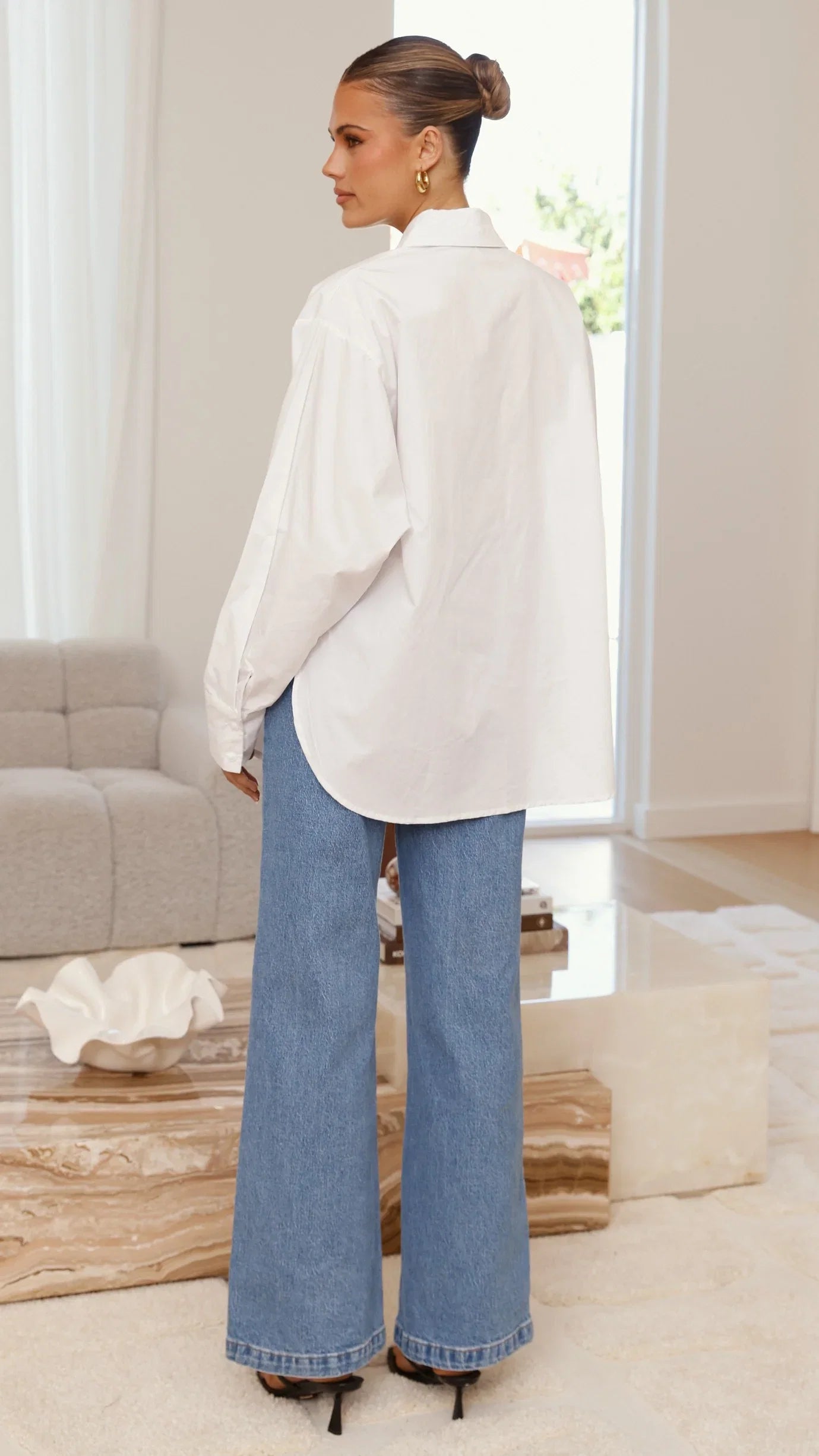 Charla Button Up Poplin Top White