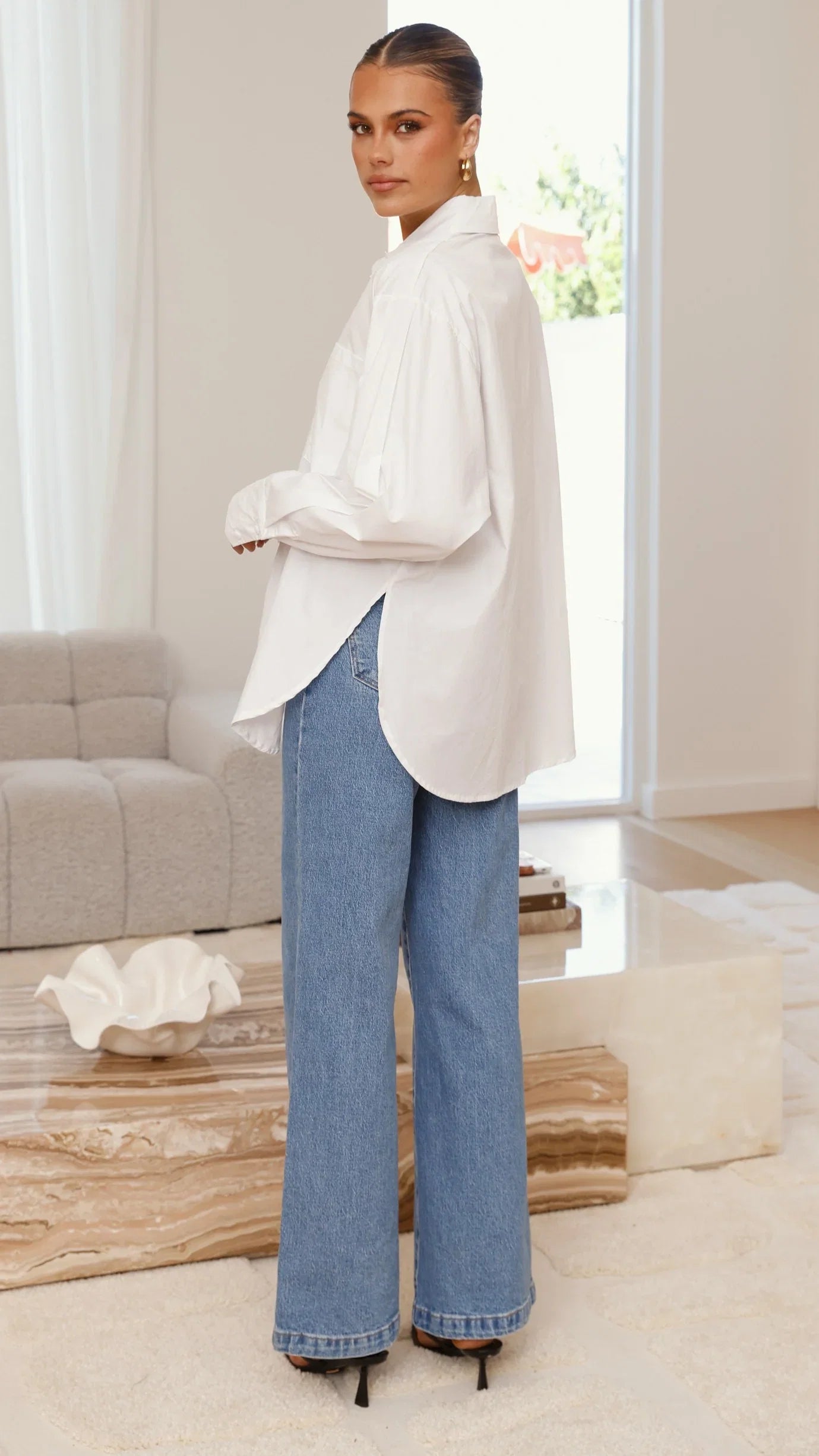 Charla Button Up Poplin Top White