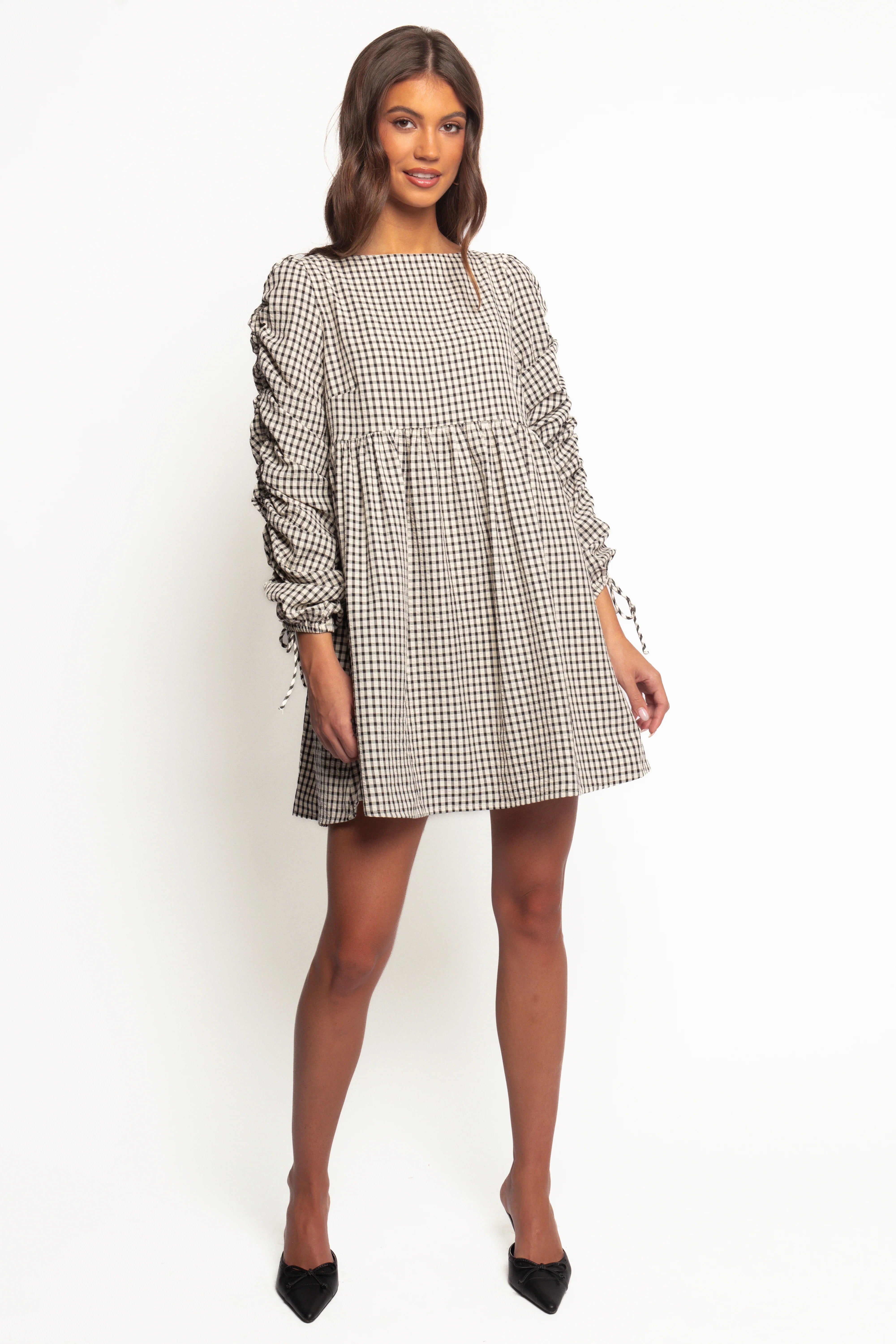 Micaela Long Sleeve Mini Dress Black Gingham