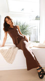 Rahela Button Top and Maxi Skirt Set Chocolate