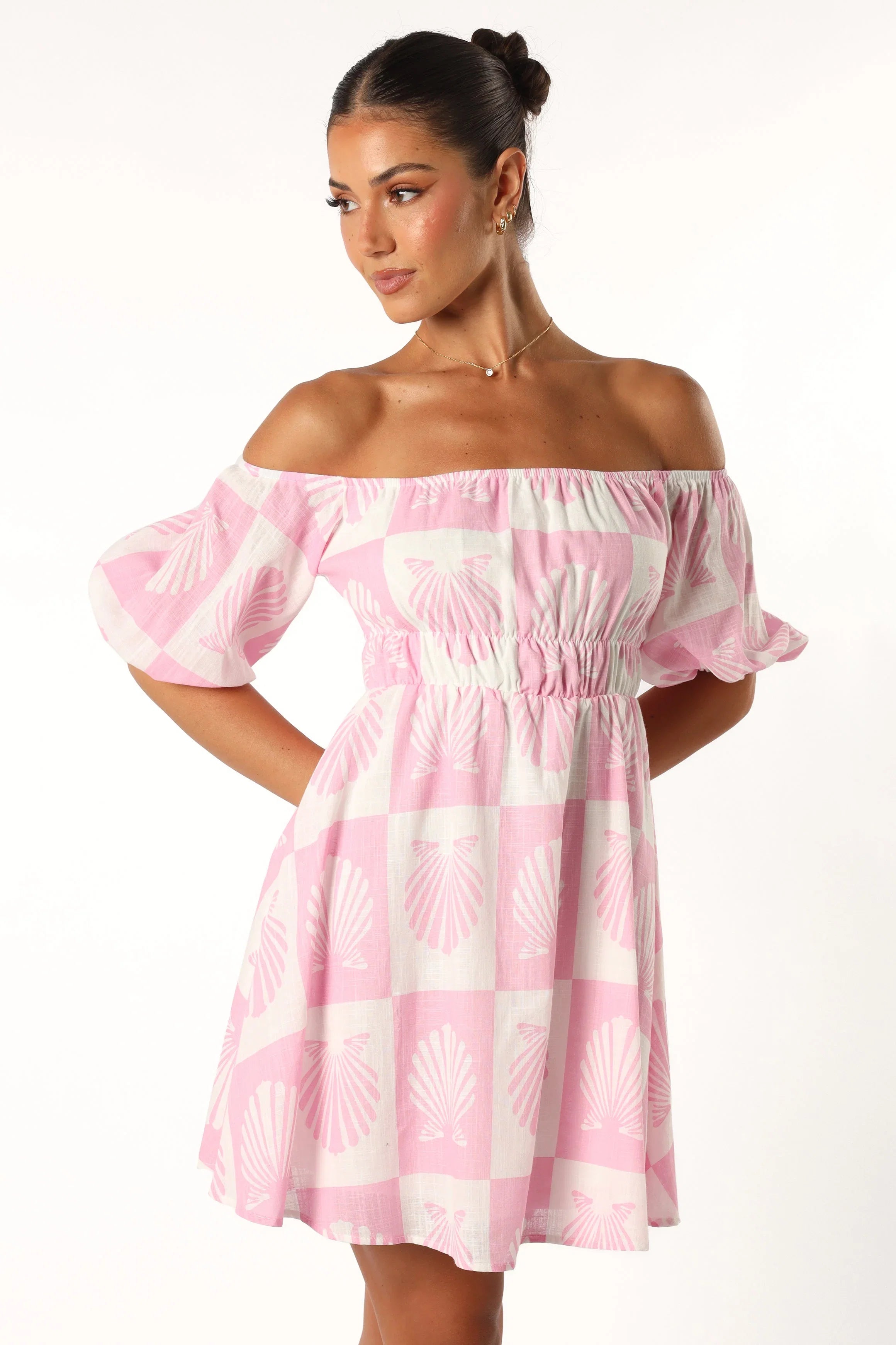 Rocco Off Shoulder Mini Dress Pink