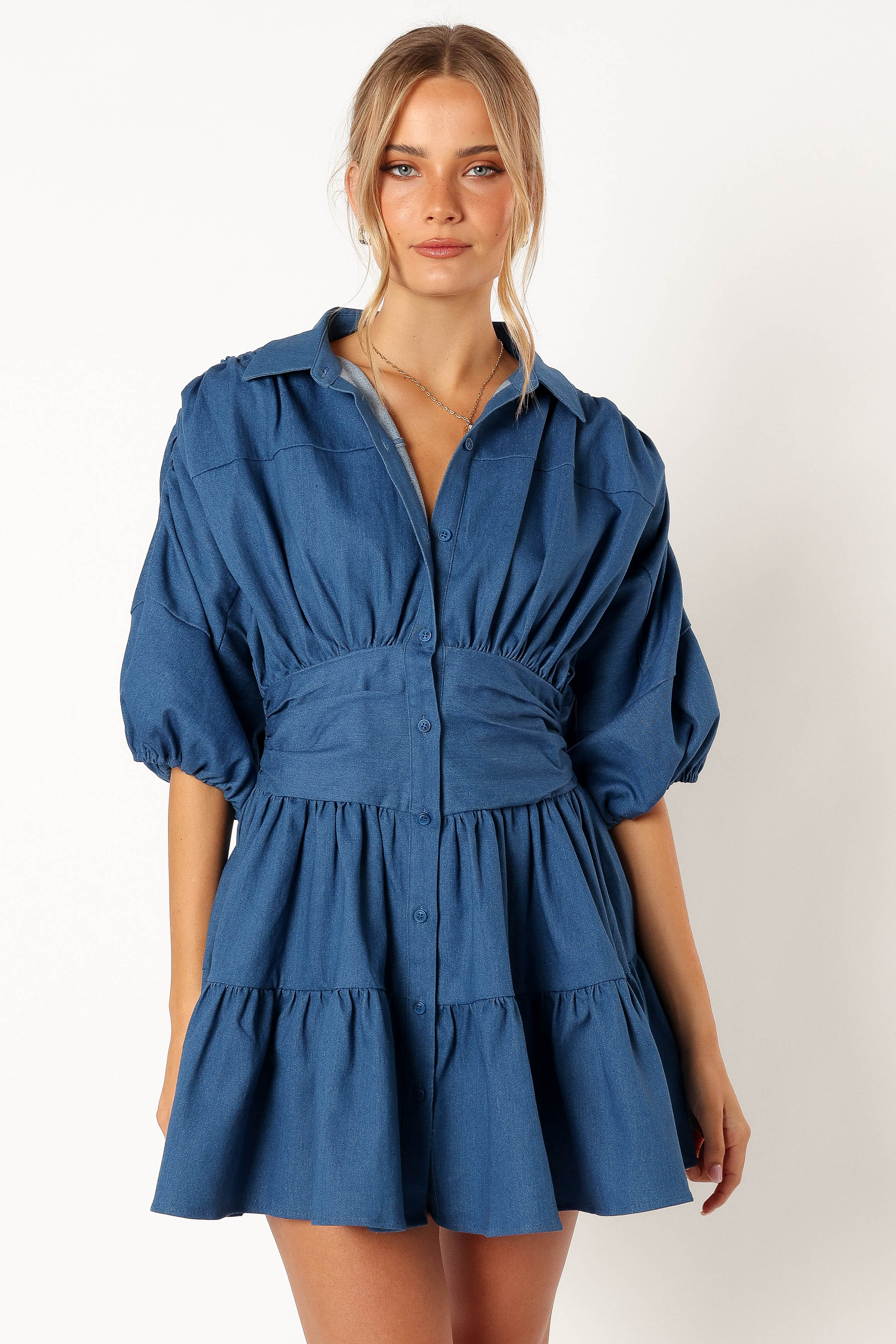 Francis Long Sleeve Mini Dress Blue Denim