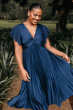 Nova Flutter Sleeve Midi Dress Navy
