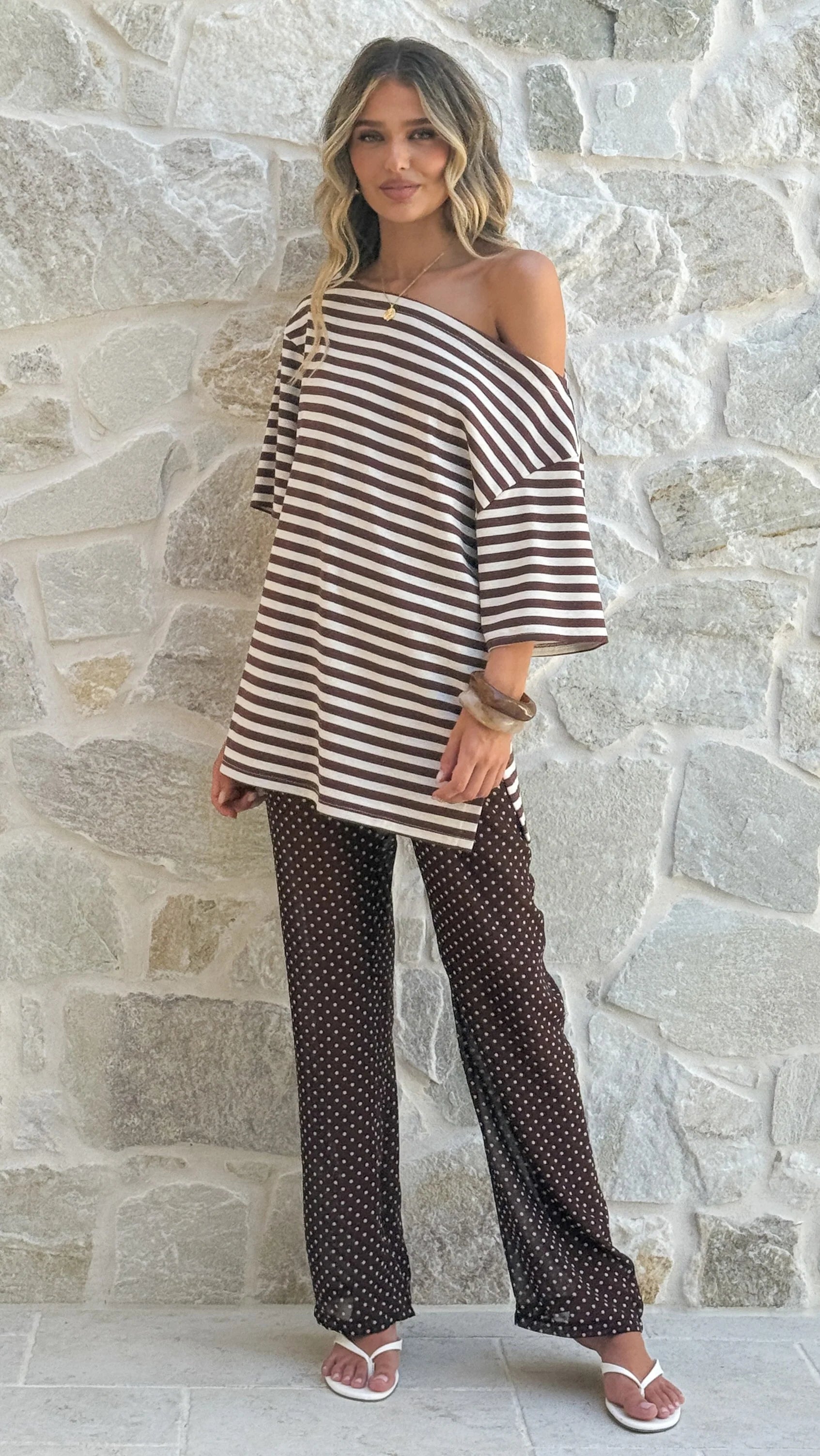 Reda Semi Sheer Pants Chocolate White Spot
