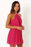 Gia Pleated Halterneck Mini Dress Hot Pink