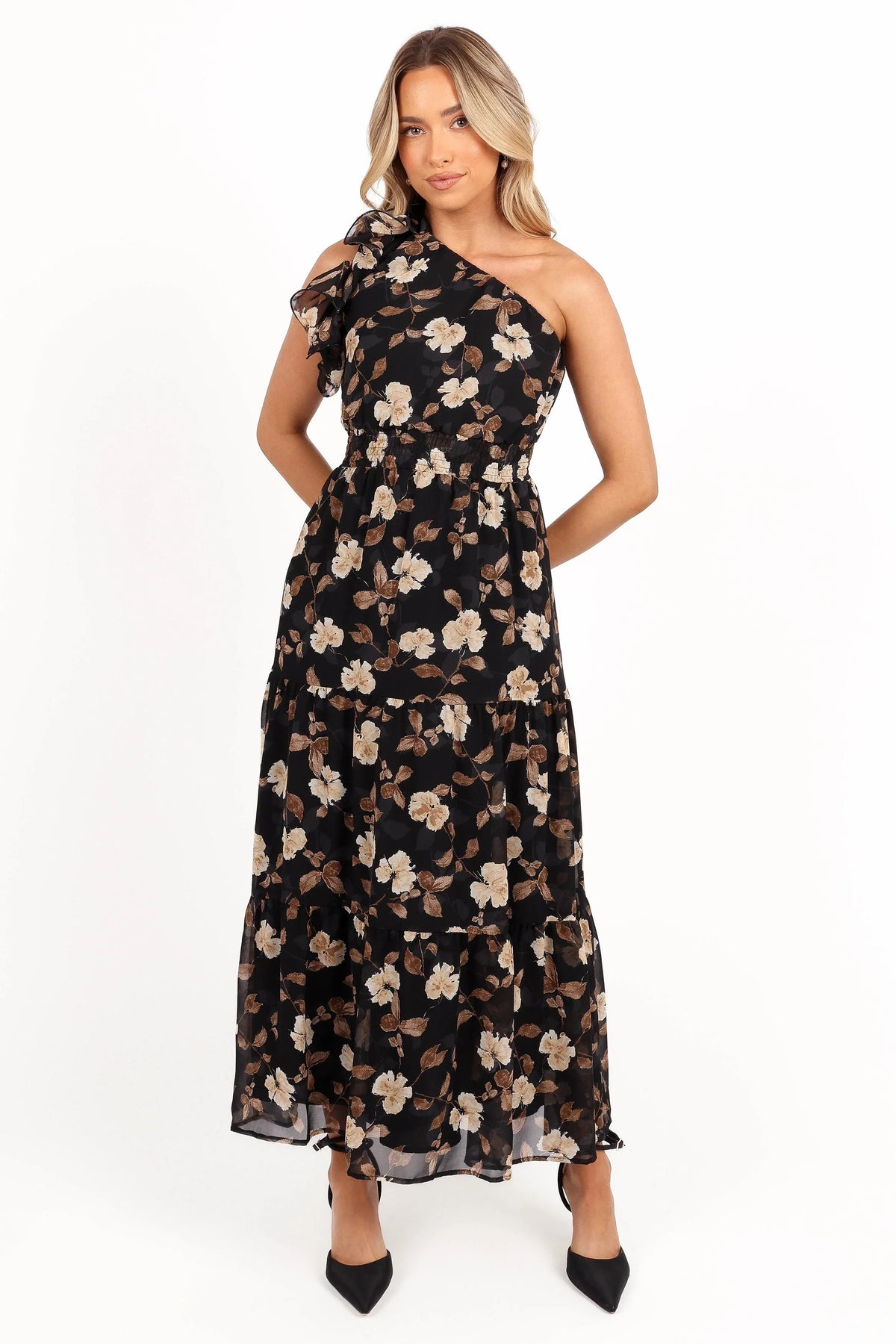 Layley One Shoulder Maxi Dress Black Floral