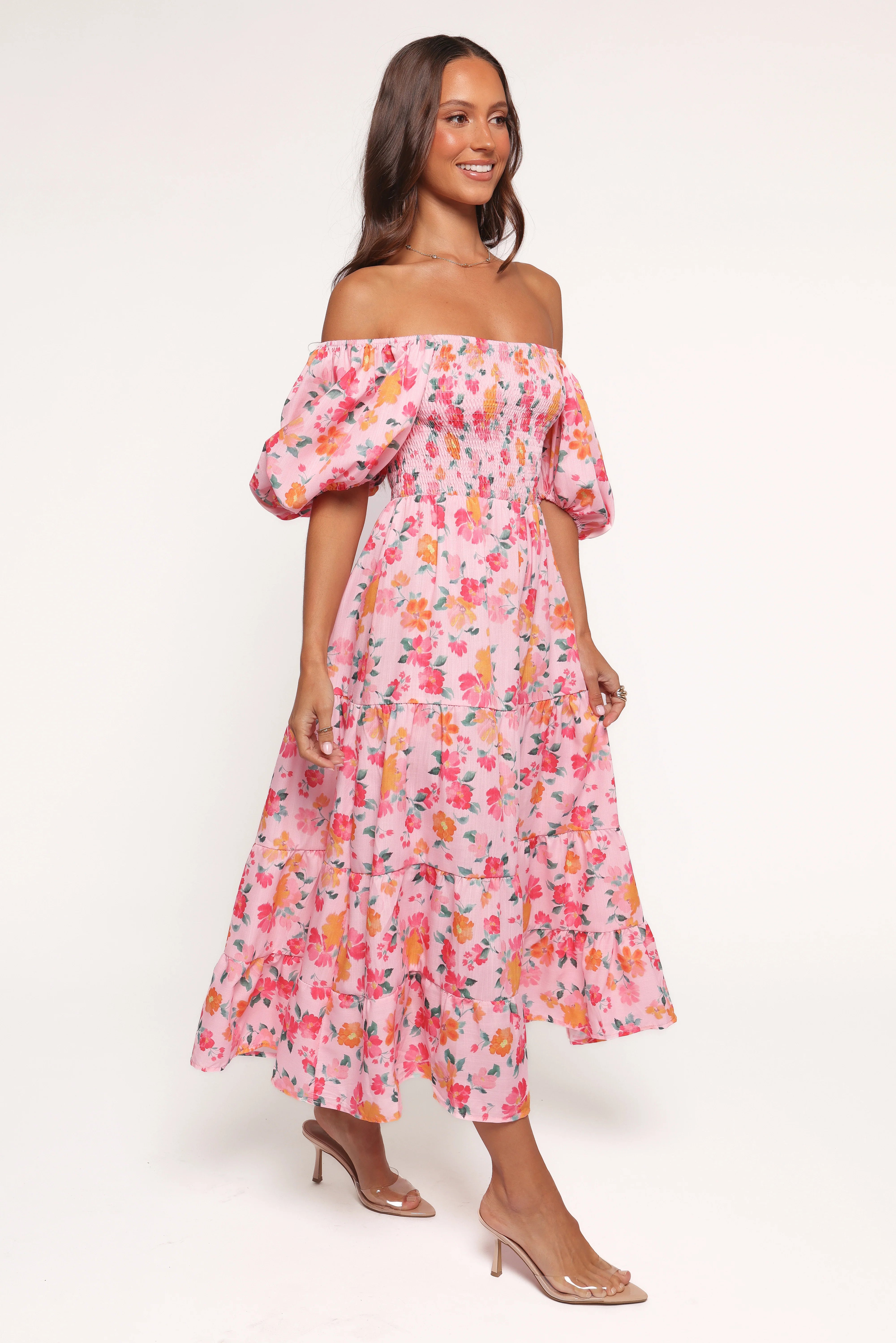 Soliel Midi Dress Pink Floral